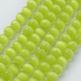 Arricraft Cat Eye Beads, Round, Yellow Green, 6mm, Hole: 1mm, about 66pcs/strand, 14.5 inches/strand