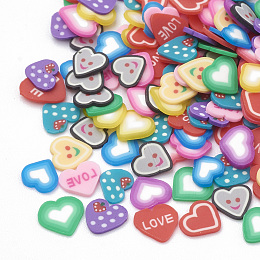 Honeyhandy Handmade Polymer Clay Cabochons, Nail Art Decorations, Heart, Mixed Color, 4~5.5x4~5.5x0.3~1mm