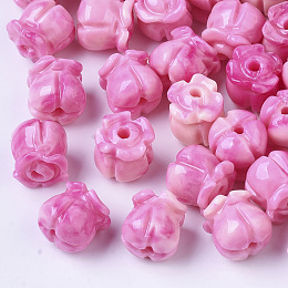 Honeyhandy Synthetic Coral Beads, Dyed, Two Tone, Tulip, Hot Pink, 8.5x8mm, Hole: 1.5mm