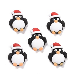 Honeyhandy Resin Cabochons, Christmas Theme, Penguin with Christmas Hat, Black, 23.5x18.5x8mm