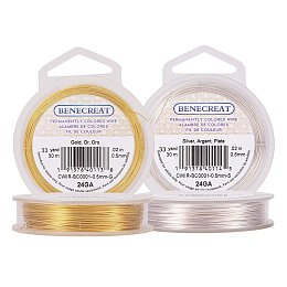 BENECREAT 2 Rolls 24-Gauge Tarnish Resistant Silver/Gold Coil Wire, 196-Feet/66-Yard in Total