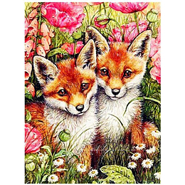 Honeyhandy DIY Diamond Painting Kits, including Acrylic Rhinestones, Dotting Pen, Glue Clay, Tray Plate, Fox Pattern, 400x300mm