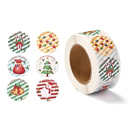 Honeyhandy Christmas Themed Flat Round Roll Stickers, Self-Adhesive Paper Gift Tag Stickers, for Party, Decorative Presents, Mixed Color, 6.3x2.85cm