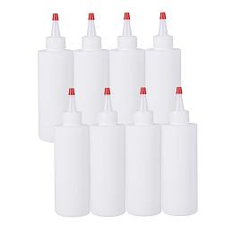 BENECREAT 8Pack 6.8 Ounce White Plastic Squeeze Dispensing Bottles with Red Tip Caps - Good For Crafts, Art, Glue, Multi Purpose