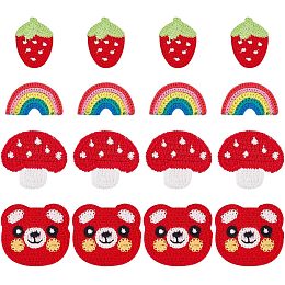 FINGERINSPIRE 24PCS Sewing Crocheted Patches Rainbow Mushroom Strawberry Bear's Head Appliques Handmade Crocheted Embellishments DIY Sew On Appliques for Clothes Dress Jeans Jackets Hat Shoes Bags