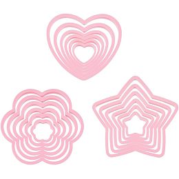 SUPERFINDINGS 18pcs 3 Style Plastic Cookie Cutters Polymer Clay Cutters Heart Clay Cutter Pink Star Flower Cookies Fondant Mouldss for DIY Biscuit Baking Tool