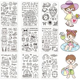 GLOBLELAND 9Sheets Animals Summer Children Clear Stamp French Bulldog and Bear Silicone Clear Stamp Sheep and Cat Rubber Stamps for Scrapbook Journal Card Making