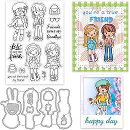 GLOBLELAND Fashion Friends Theme Clear Stamps and Die Cuts Friendship Silicone Stamp Cards and Metal Cutting Die for Card Making and DIY Embossing Scrapbooking