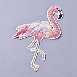 Honeyhandy Computerized Embroidery Cloth Iron on/Sew on Patches, Costume Accessories, Appliques, Flamingo Shape, Colorful, 145x108x1.5mm