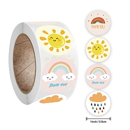 Honeyhandy Word Thank You Self Adhesive Paper Stickers, Round with Weather Pattern Sticker Labels, Gift Tag Stickers, Mixed Color, 2.5x0.1cm, 500pc/roll