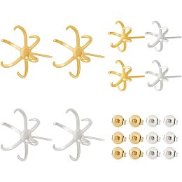 OLYCRAFT 4 Pairs 4 Style 18K Gold Stud Post Claw Earring Blanks 6 Claws Earring Blanks Gold Silver Claw Earring Post Claws Earring Findings for Jewelry Making Earring Making Supplies DIY Crafts