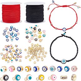 PandaHall Elite Evil Eyes Jewelry Making, 100pcs Enamel Evil Eye Beads Charms 50pcs Rhinestone Spacer Beads Black Red Beading Thread for Mexican Bracelets Making Xmas Halloween Easter Ramadan Decoration