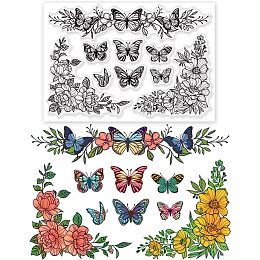 BENECREAT Butterfly Clear Stamps Butterfly Flowers Farm PVC Silicone Stamps for for DIY Scrapbooking, Photo Album Decorative, Cards Making, 6.3x4.3 inch