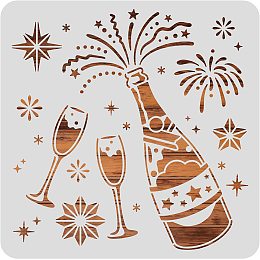 BENECREAT 12x12inch Champagne Glasses Plastic Painting Stencil, Wine Bottles Glasses Large Reusable Drawing Painting Stencils Templates for Painting on Scrapbook Fabric Tiles Floor Wood