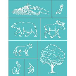 OLYCRAFT 2pcs Self-Adhesive Silk Screen Printing Stencil Mountain Tree Animal Theme Reusable Pattern Stencils for Painting on Wood Fabric T-Shirt Wall and Home Decorations - 11x 8.5Inch