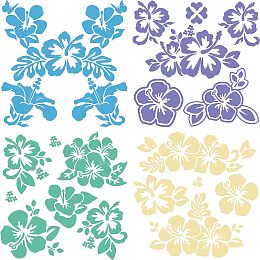 GORGECRAFT 4 Colors Hawaiian Hibiscus Flower Car Decal Laser Car Sticker Sun Protection Reflective Self Adhesive Car Accessories Automotive Exterior Decoration for SUV Vans Laptop