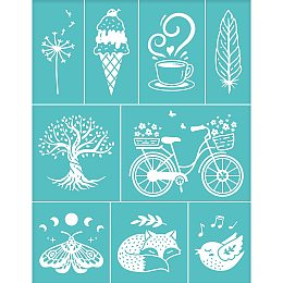 OLYCRAFT 2Pcs Self-Adhesive Silk Screen Printing Stencil Ice Cream Tree Bike Bird Fox Butterfly Mesh Transfers Silk Screen Reusable Stencil for Painting on Wood T-Shirt Fabric Bags - 11x8.5 Inch