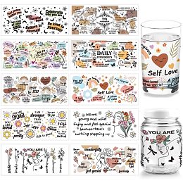 Arricraft 10 Pcs 10 Styles Cup Transfer Sticker, PVC Glass Cup Transfer Paper Inspirational Words Rub on Transfers UV DTF Vintage Cup Wrap Sticker Waterproof Rub Decals for Craft