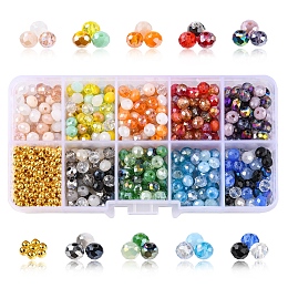 Honeyhandy DIY Beads Jewelry Making Finding Kit, Including Electroplate Glass & Brass Smooth Spacer Beads, Mixed Color, 895Pcs/box