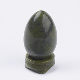 Honeyhandy Natural Xinyi Jade/Chinese Southern Jade Display Decorations, with Base, Egg Shape Stone, 56mm, Egg: 47x30mm