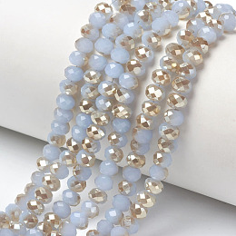 Honeyhandy Electroplate Glass Beads Strands, Imitation Jade Beads, Half Plated, Rainbow Plated, Faceted, Rondelle, Light Steel Blue, 4x3mm, Hole: 0.4mm, about 123~127pcs/strand, 16.5~16.9 inch(42~43cm)