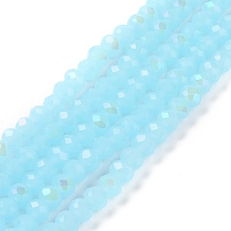 Honeyhandy Electroplate Glass Beads Strands, Imitation Jade Beads, Half Plated, Rainbow Plated, Faceted, Rondelle, Light Sky Blue, 6x5mm, Hole: 1mm, about 83~85pcs/strand, 38~39cm