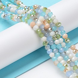 Honeyhandy Glass Beads Strands, Faceted, Rondelle, Light Sky Blue, 4~4.5x3.5mm, Hole: 1mm, about 121~127pcs/strand, 16.61inch~17.20 inch(42.2~43.7cm)