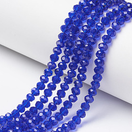 Honeyhandy Glass Beads Strands, Faceted, Rondelle, Blue, 3.5x3mm, Hole: 0.4mm, about 123~127pcs/strand, 13.78 inch~14.17 inch(35~36cm)