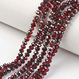 Honeyhandy Electroplate Transparent Glass Beads Strands, Half Black Plated, Faceted, Rondelle, Dark Red, 6x5mm, Hole: 1mm, about 85~88pcs/strand, 16.1~16.5 inch(41~42cm)