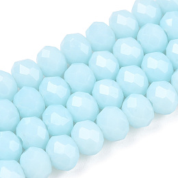 Opaque Solid Color Imitation Jade Glass Beads Strands, Faceted, Rondelle, Light Cyan, 8x6mm, Hole: 1mm, about 64~65pcs/strand, 40~41cm