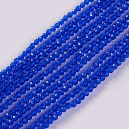 Honeyhandy Glass Beads Strands, Faceted, Round, Blue, 2x2mm, Hole: 0.4mm, about 193~197pcs/strand, 14.17 inch~15.51 inch(36~39.4cm)