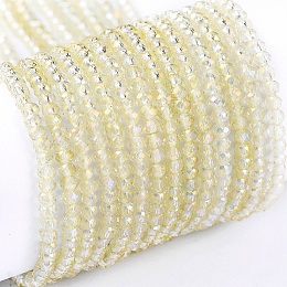 Honeyhandy Electroplate Glass Beads Strands, Full Rainbow Plated, Faceted, Rondelle, Champagne Yellow, 2x1.5mm, Hole: 0.6mm, about 235~247pcs/Strand, 14.57~14.76 inch(37~37.5cm)