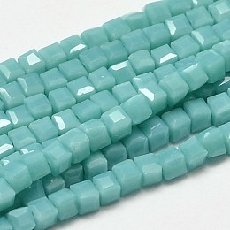 Honeyhandy Faceted Cube Glass Beads Strands, Sky Blue, 2x2x2mm, Hole: 0.5mm, about 200pcs/strand, 15.7 inch