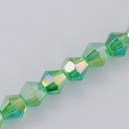 Honeyhandy Glass Beads Strands, AB Color Plated, Faceted, Bicone, Lime Green, 2x3mm, Hole: 0.5mm, about 200pcs/strand, 16.5 inch