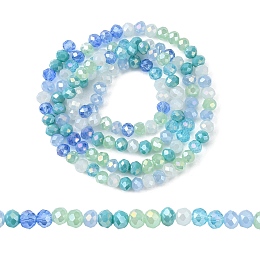 Honeyhandy Electroplate Glass Beads Strands, Faceted, Rondelle, Light Sky Blue, 4.5x3.5mm, Hole: 1mm, about 140~143pcs/strand, 18.90 inch~19.29 inch(48cm~49cm)