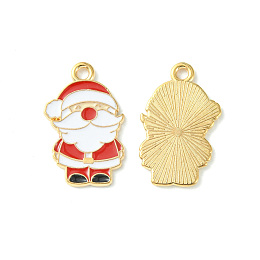 Honeyhandy Christmas Alloy Enamel Pendants, Light Gold, Santa Claus Charm, White, 22x14x1mm, Hole: 1.8mm