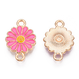 Honeyhandy Zinc Alloy Enamel Sunflower Connector Charms, Flower Links, Light Gold, Hot Pink, 18x12x2mm, Hole: 1.8mm