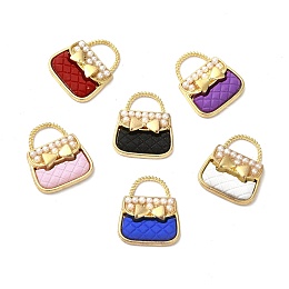 Alloy Enamel Charms, with ABS Plastic Imitation Pearl Beads, Cadmium Free & Nickel Free & Lead Free, Golden, Handbag with Bowknot Charm, Mixed Color, 18.5x16x4.5mm, Hole: 4.5x8mm