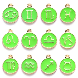 Honeyhandy Alloy Enamel Pendants, Flat Round with Constellation, Pale Green, 15x12x2mm, Hole: 1.5mm, about 12pcs/set