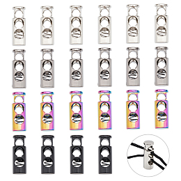 Arricraft 32 Pcs 4 Colors Alloy Spring Cord Locks Set, Double 5mm Holes Spring Stop Toggle End Stoppers, Rope Fastener Ends for Shoelaces Coats Tents Backpacks Drawstrings