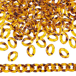 Arricraft Leopard Print Pattern Resin Linking Rings, Quick Link Connectors, for Curb Chains Making, Twisted Oval, Goldenrod, 23x16x4mm, Inner Diameter: 17x7mm, 100pcs/box