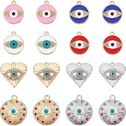 DICOSMETIC 32Pcs 3 Styles Evil Eye Charms Alloy Enamel Pendants Heart and Flat Round with Rhinestone Pendant Mixed Color Charms for Jewelry Necklace Bracelet DIY Making Crafts, Hole: 1.2~2mm