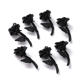 Honeyhandy Spray Painted Alloy Pendants, Rose, Black, 29x13x10mm, Hole: 1.2mm