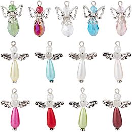 SUNNYCLUE 1 Box 30Pcs Angel Charms Angel Beads Christmas Angels Wing Bead Faceted Glass Imatation Pearl Beaded Charm Hope Charms for Jewelry Making Charm Party Favor Gift DIY Earrings Supplies Adult