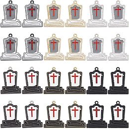 SUNNYCLUE 1 Box 36Pcs Halloween Charms Gothic Style Grave Charm Enamel Cross Tombstone Charm Bulk Black White Tomb Memorial Charms for Jewelry Making Charms DIY Necklace Bracelets Earrings Supplies