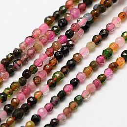 Honeyhandy Grade A Natural Tourmaline Beads Strands, Faceted Round, 2mm, Hole: 0.8mm, about 136pcs/strand, 15 inch