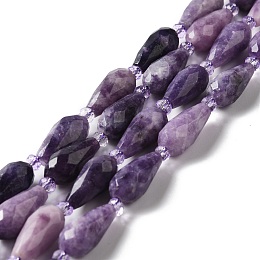 Honeyhandy Natural Lepidolite/Purple Mica Stone Beads Strands, Faceted, Teardrop, 12~16.5x7.5~8.5mm, Hole: 0.8mm, about 20~21pcs/strand, 14.96~15.63''(38~39.7cm)