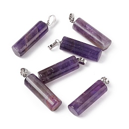 Honeyhandy Natural Amethyst Pendants, with Platinum Tone Brass Findings, Column Charm, 27x8mm, Hole: 6x3.2mm