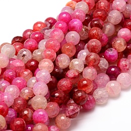 Honeyhandy Dyed Natural Agate Faceted Round Beads Strands, Colorful, 8mm, Hole: 1mm, about 48pcs/strand, 15.3 inch