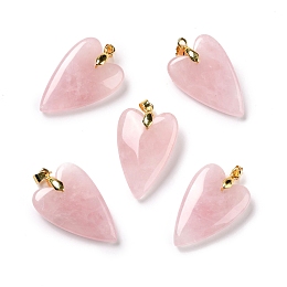 Honeyhandy Natural Rose Quartz Pendants, with Rack Plating Golden Plated Brass Findings, Long-Lasting Plated, Heart, 32~34x20x8mm, Hole: 4x4mm